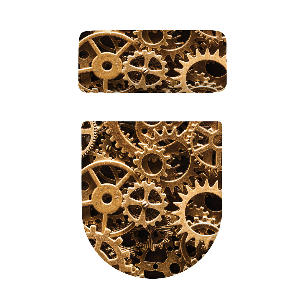 Steampunk Brass Cogs And Gears Print Toilet Lid And Tank Cover Set