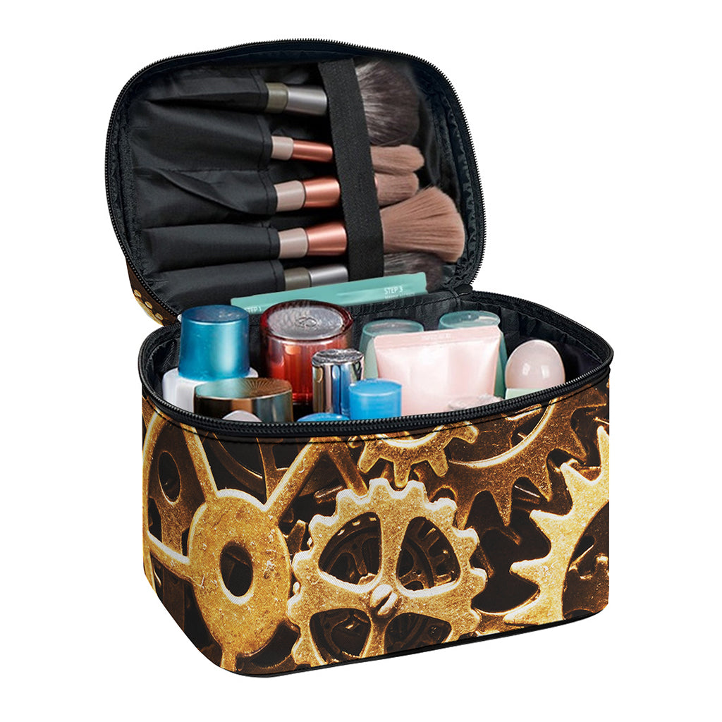 Steampunk Brass Cogs And Gears Print Travel Makeup Bag