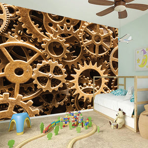 Steampunk Brass Cogs And Gears Print Wall Sticker