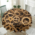 Steampunk Brass Cogs And Gears Print Waterproof Round Tablecloth