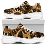 Steampunk Brass Cogs And Gears Print White Chunky Shoes