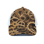 Steampunk Brass Cogs And Gears Print White Mesh Trucker Cap