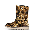 Steampunk Brass Cogs And Gears Print Winter Boots