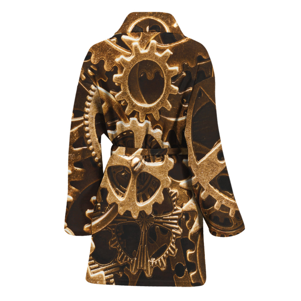 Steampunk Brass Cogs And Gears Print Women's Bathrobe