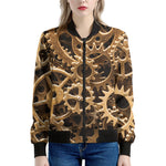 Steampunk Brass Cogs And Gears Print Women's Bomber Jacket