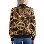 Steampunk Brass Cogs And Gears Print Women's Bomber Jacket