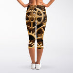 Steampunk Brass Cogs And Gears Print Women's Capri Leggings