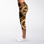 Steampunk Brass Cogs And Gears Print Women's Capri Leggings