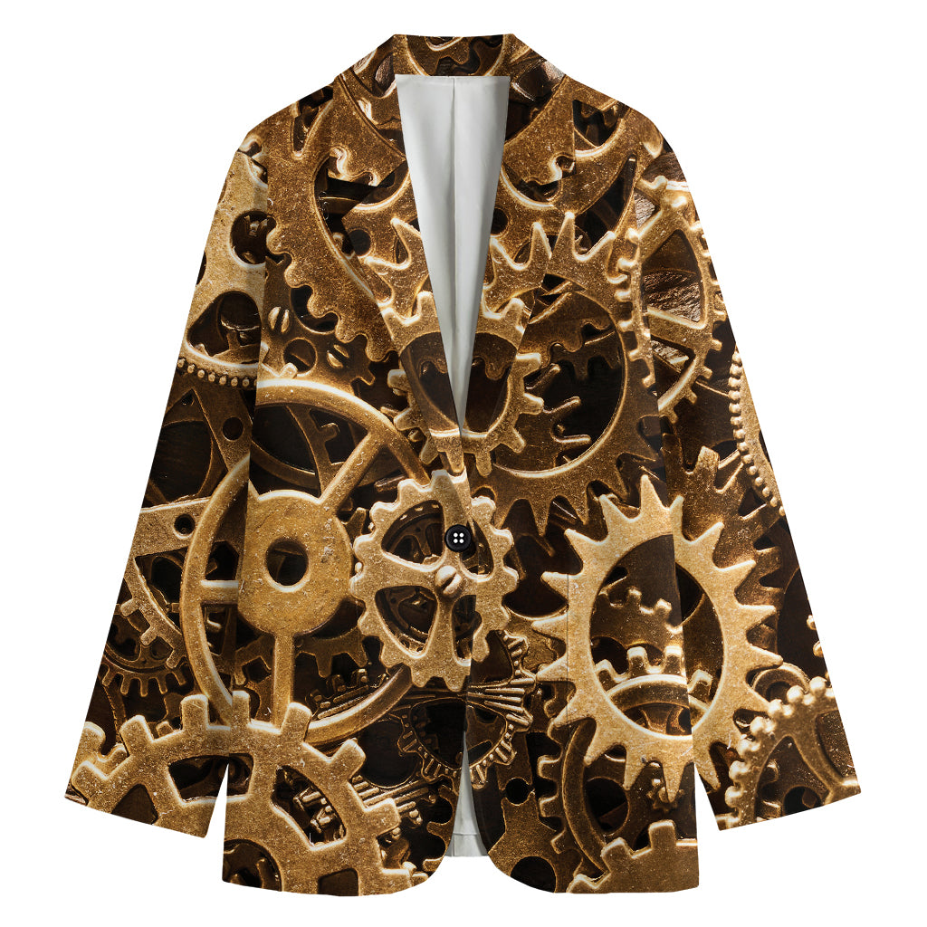 Steampunk Brass Cogs And Gears Print Women's Cotton Blazer