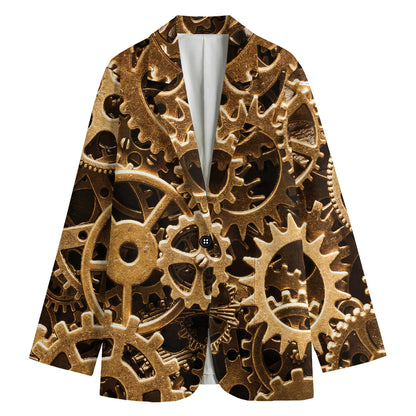 Steampunk Brass Cogs And Gears Print Women's Cotton Blazer