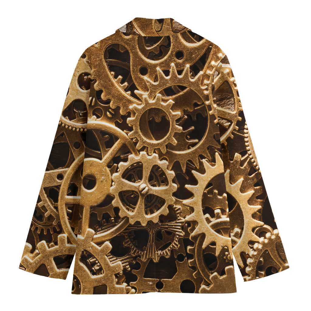Steampunk Brass Cogs And Gears Print Women's Cotton Blazer