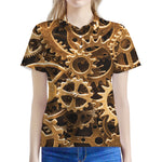 Steampunk Brass Cogs And Gears Print Women's Polo Shirt