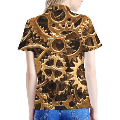Steampunk Brass Cogs And Gears Print Women's Polo Shirt