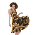 Steampunk Brass Cogs And Gears Print Sleeveless Knee Length Dress