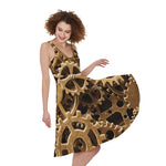 Steampunk Brass Cogs And Gears Print Women's Sleeveless Dress