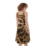 Steampunk Brass Cogs And Gears Print Women's Sleeveless Dress