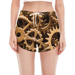 Steampunk Brass Cogs And Gears Print Women's Split Running Shorts