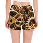 Steampunk Brass Cogs And Gears Print Women's Split Running Shorts