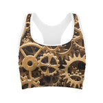 Steampunk Brass Cogs And Gears Print Women's Sports Bra