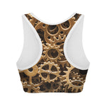 Steampunk Brass Cogs And Gears Print Women's Sports Bra