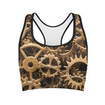 Steampunk Brass Cogs And Gears Print Women's Sports Bra