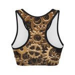 Steampunk Brass Cogs And Gears Print Women's Sports Bra