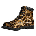 Steampunk Brass Cogs And Gears Print Padded Collar Lace Up Boots