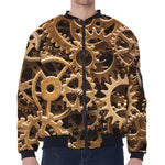 Steampunk Brass Cogs And Gears Print Zip Sleeve Bomber Jacket