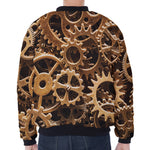Steampunk Brass Cogs And Gears Print Zip Sleeve Bomber Jacket