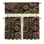 Steampunk Brass Gears And Cogs Print 3 Piece Kitchen Curtains