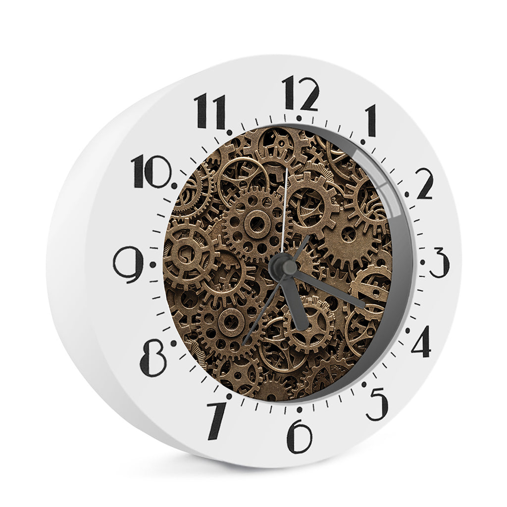 Steampunk Brass Gears And Cogs Print Alarm Clock