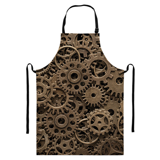 Steampunk Brass Gears And Cogs Print Bib Apron With Pocket