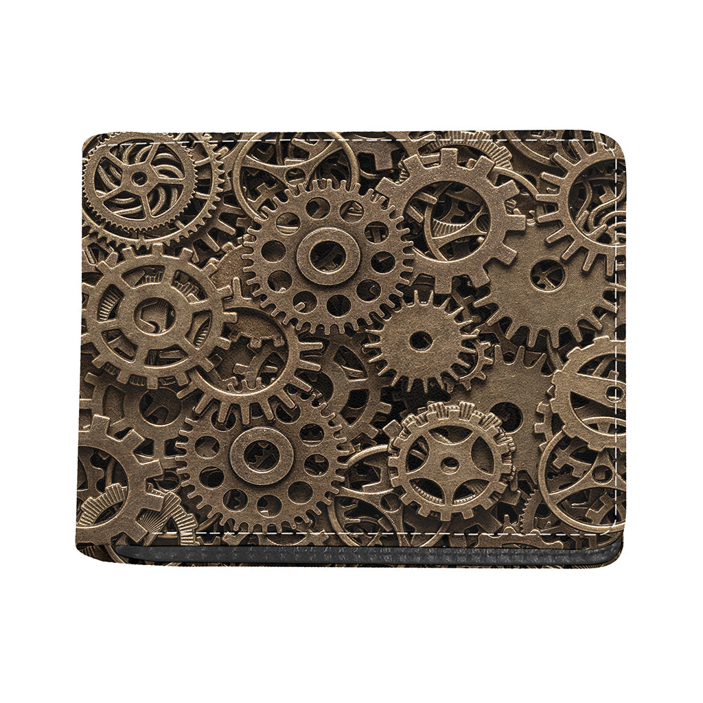 Steampunk Brass Gears And Cogs Print Bifold Wallet