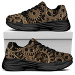 Steampunk Brass Gears And Cogs Print Black Chunky Shoes