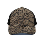 Steampunk Brass Gears And Cogs Print Black Mesh Trucker Cap