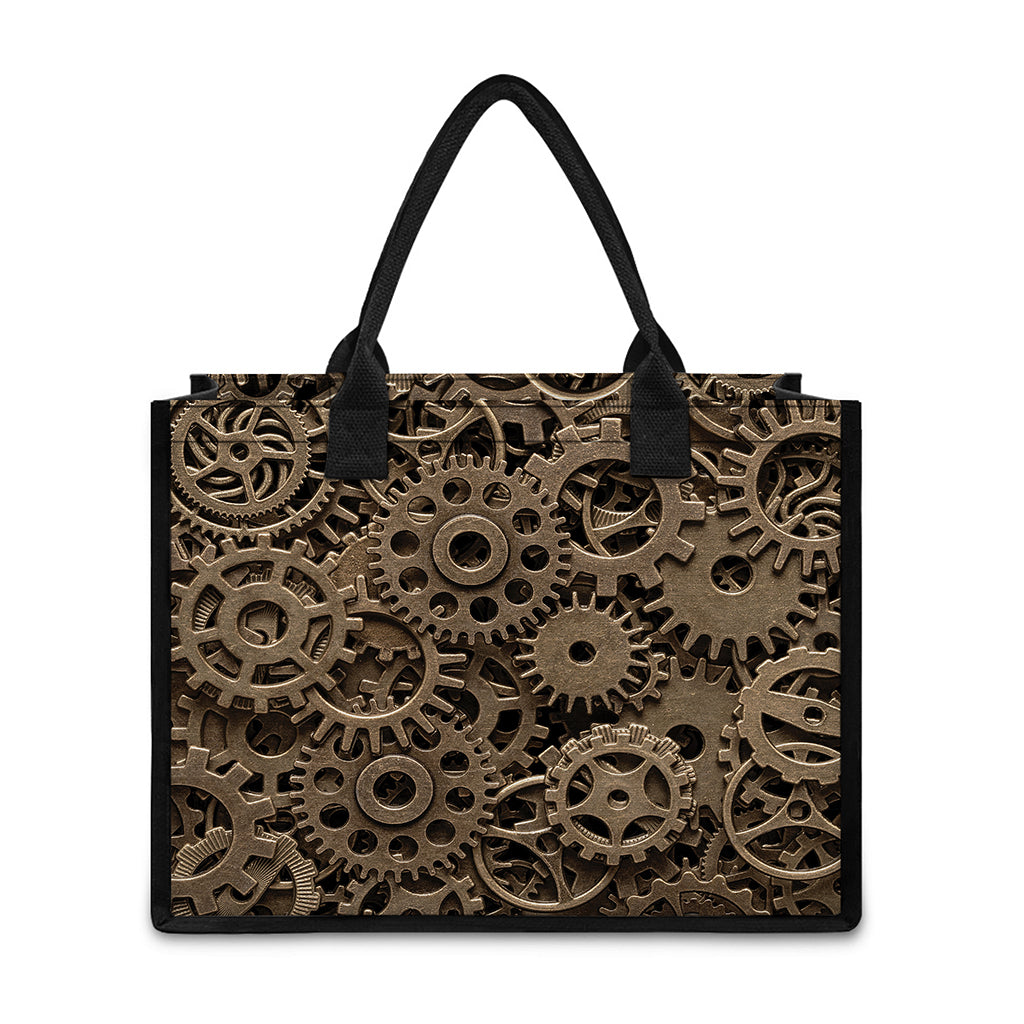 Steampunk Brass Gears And Cogs Print Canvas Tote Bag