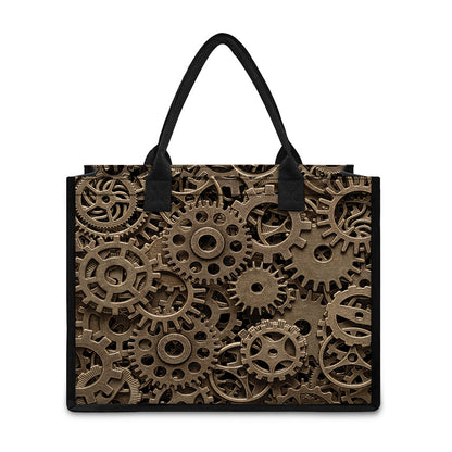 Steampunk Brass Gears And Cogs Print Canvas Tote Bag