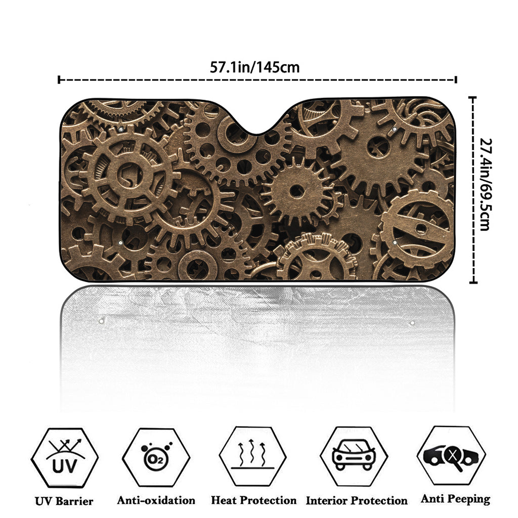 Steampunk Brass Gears And Cogs Print Car Windshield Sun Shade