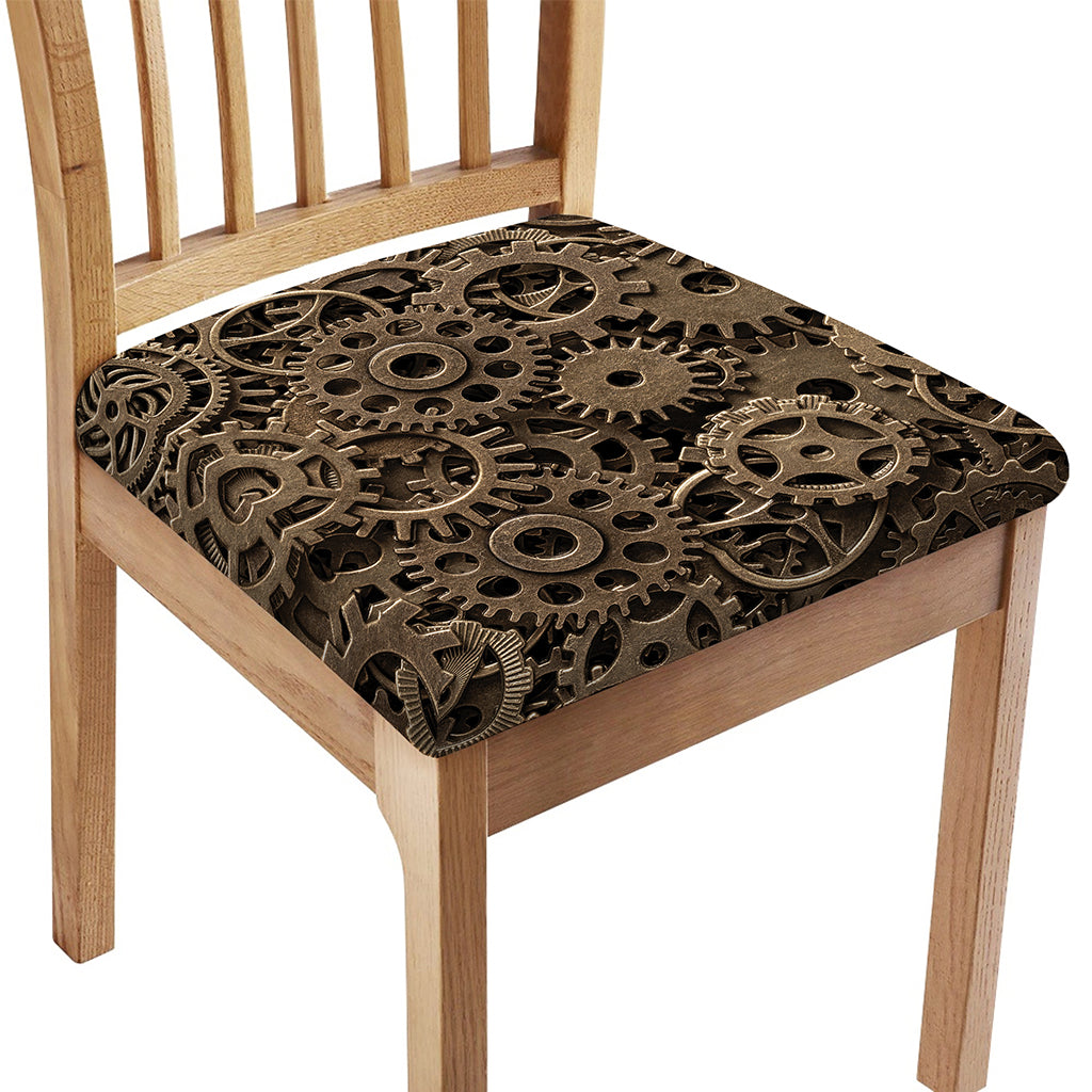 Steampunk Brass Gears And Cogs Print Chair Cushion Cover