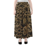 Steampunk Brass Gears And Cogs Print Chiffon Maxi Skirt