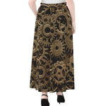 Steampunk Brass Gears And Cogs Print Chiffon Maxi Skirt