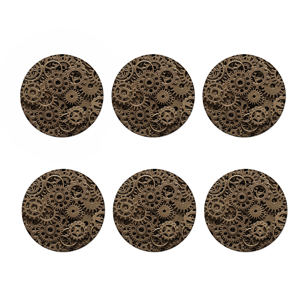 Steampunk Brass Gears And Cogs Print Coaster Set