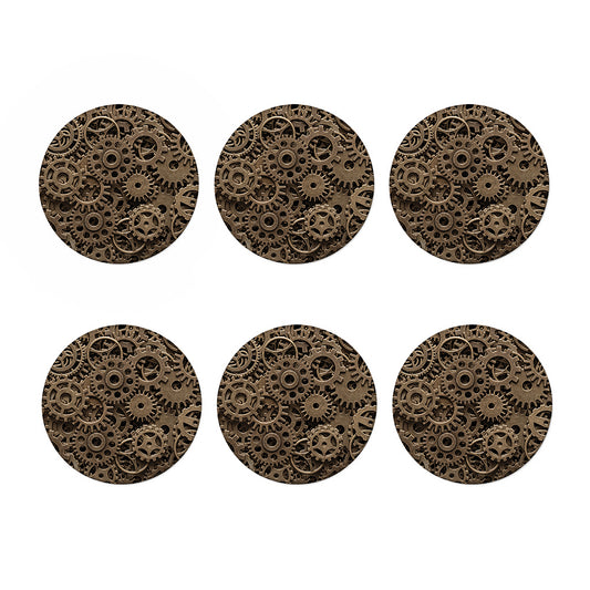 Steampunk Brass Gears And Cogs Print Coaster Set