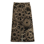 Steampunk Brass Gears And Cogs Print Cotton Front Slit Maxi Skirt