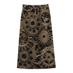 Steampunk Brass Gears And Cogs Print Cotton Front Slit Maxi Skirt