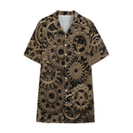 Steampunk Brass Gears And Cogs Print Cotton Hawaiian Shirt