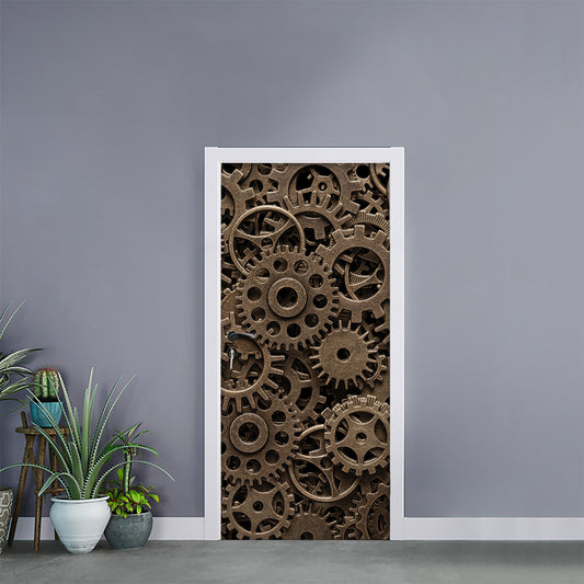 Steampunk Brass Gears And Cogs Print Door Sticker
