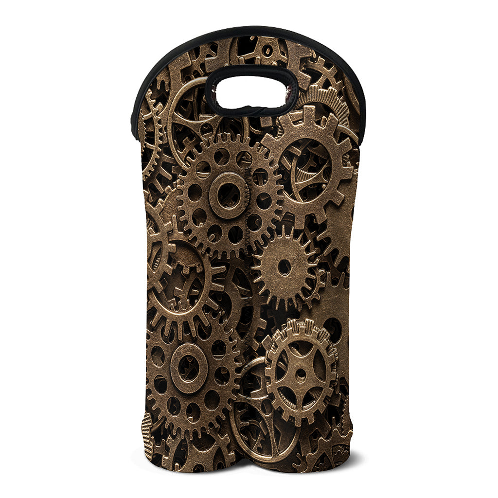 Steampunk Brass Gears And Cogs Print Double Neoprene Wine Tote
