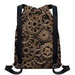 Steampunk Brass Gears And Cogs Print Drawstring Backpack