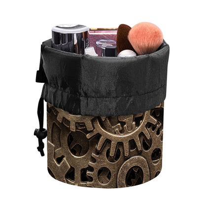 Steampunk Brass Gears And Cogs Print Drawstring Makeup Bag